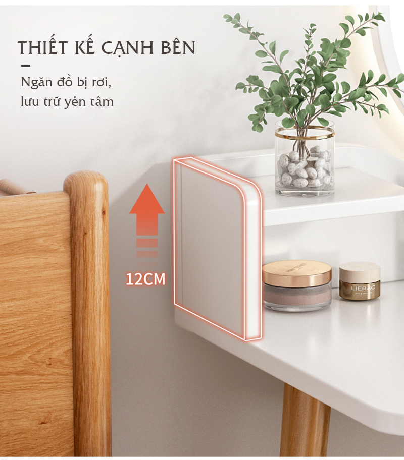 Combo bàn trang điểm GP196.01 trắng - gương không có đèn led + ghế GP138.01 trắng