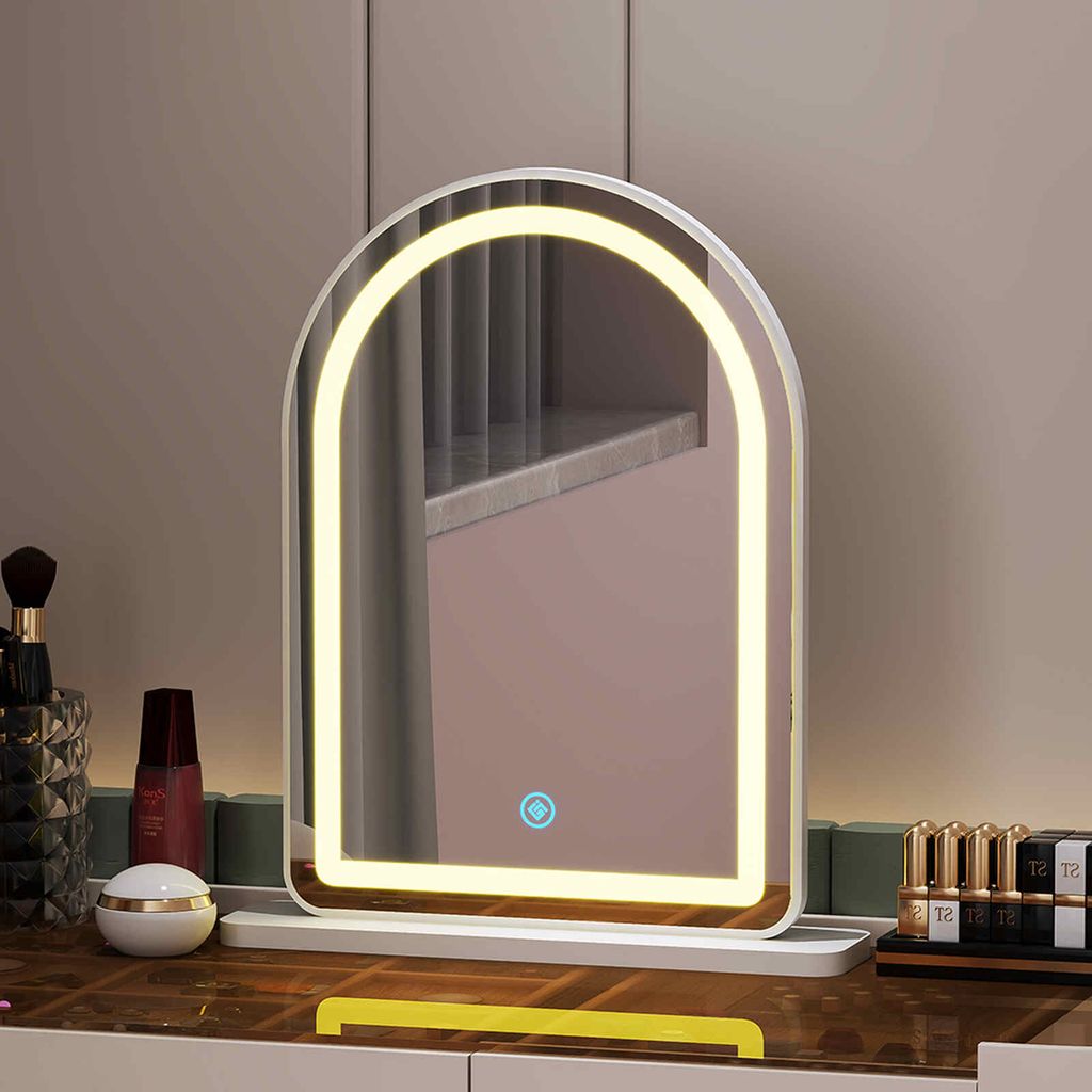 Gương để bàn trắng viền đèn LED - GP402