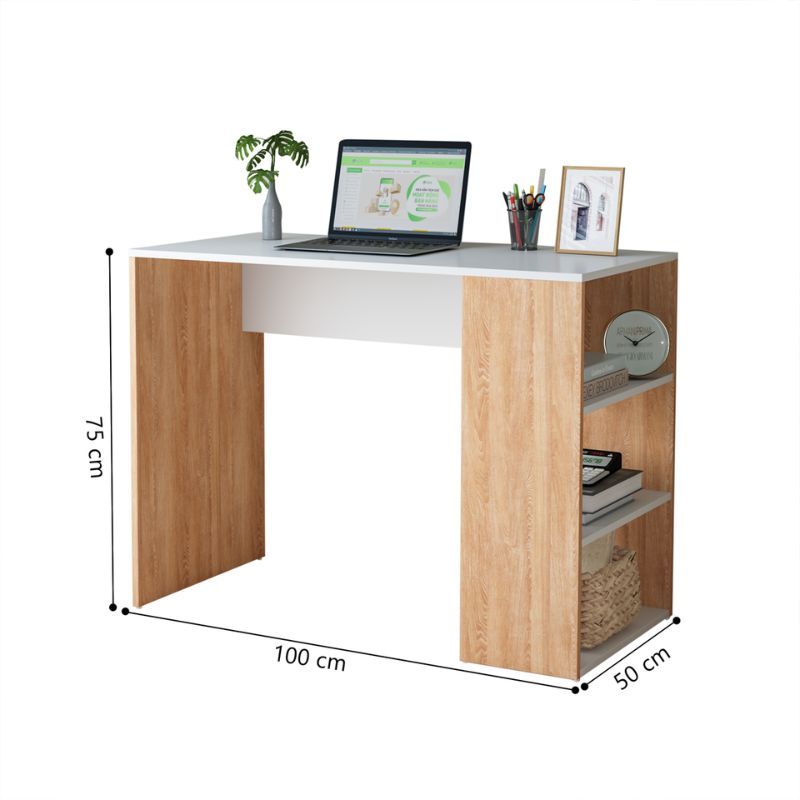 Bàn học gỗ trắng kèm kệ sách 3 tầng - GP225
