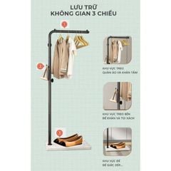 Cây treo quần áo uốn khung đen đế gỗ trắng - GM91