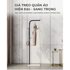 Cây treo quần áo uốn khung đen đế gỗ trắng - GM91