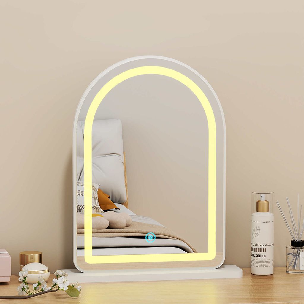 Gương để bàn trắng viền đèn LED - GP402