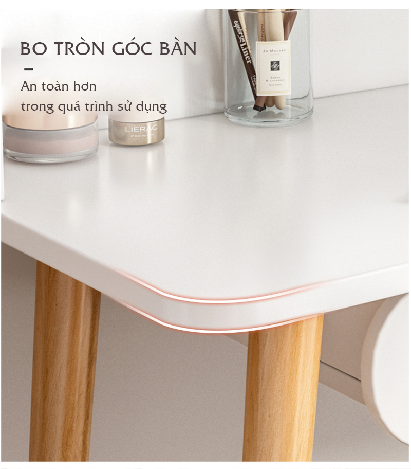 Combo bàn trang điểm GP196.01 trắng - gương không có đèn led + ghế GP138.01 trắng