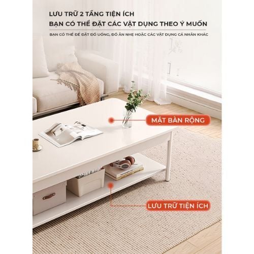 Bàn trà chữ nhật cafe 2 tầng full trắng - GM137