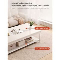 Bàn trà chữ nhật cafe 2 tầng full trắng - GM137