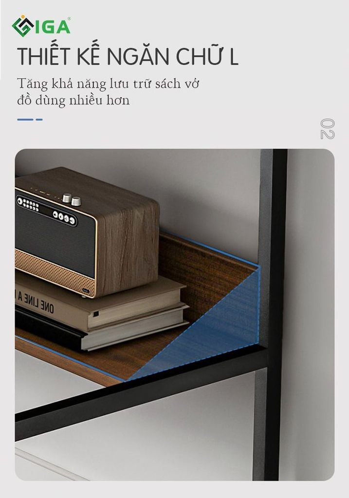 Bàn làm việc NANO có giá lửng để đồ tiện lợi vân óc chó - GM17