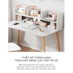 Bàn làm việc chân gỗ có giá để sách 2 tầng - GP197
