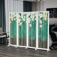 Bình phong in hoa trắng nền xanh - BP.IN.09