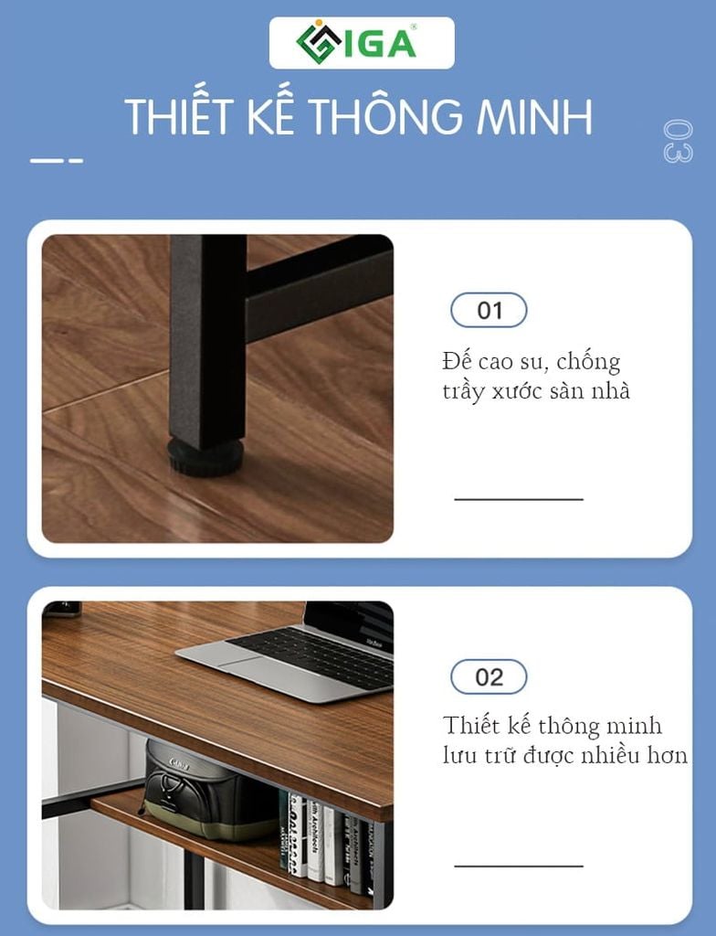Bàn làm việc NANO có giá lửng để đồ tiện lợi vân óc chó - GM17