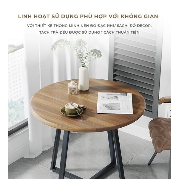 Bàn trà gỗ tròn chân sắt GM85