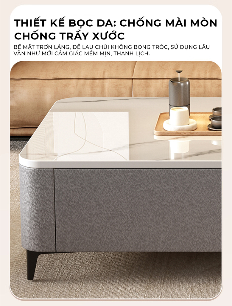 Bàn trà sofa mặt đá có ngăn tủ - GP379