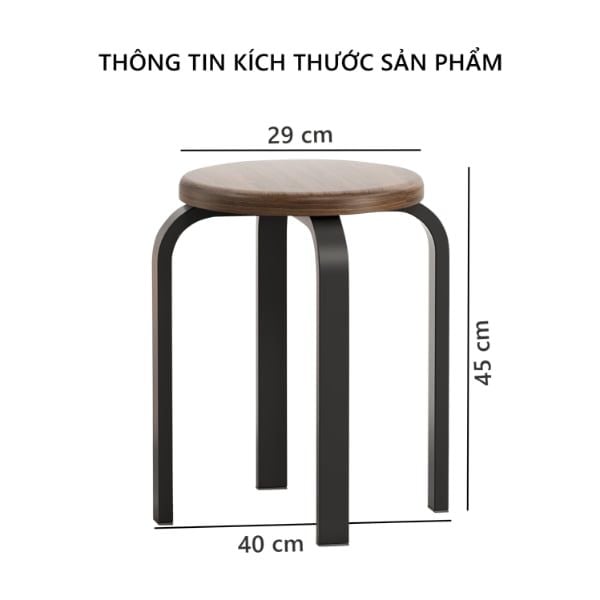 Ghế chân sắt mặt gỗ màu óc chó - GM104