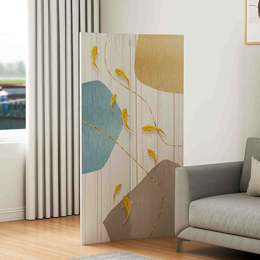 Bình phong vách ngăn 2 tấm canvas Nghệ thuật Cá Vàng - GP407