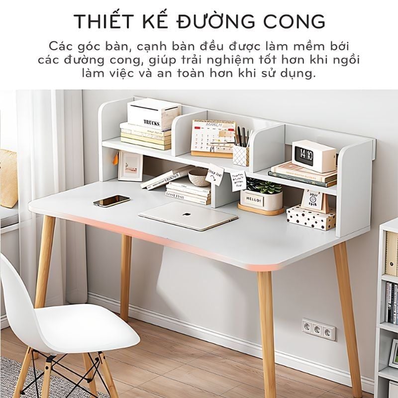 Bàn làm việc chân gỗ có giá để sách 2 tầng - GP197