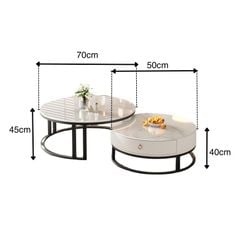 Bàn trà sofa đôi mặt vân đá tròn khung sắt có ngăn kéo - GM148
