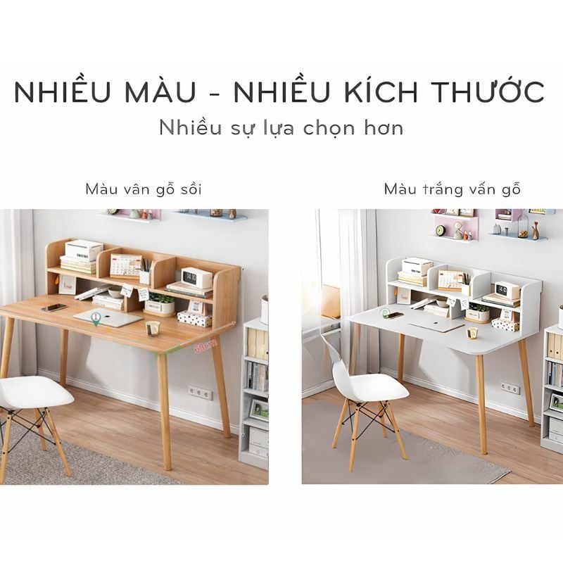 Bàn làm việc chân gỗ có giá để sách 2 tầng - GP197