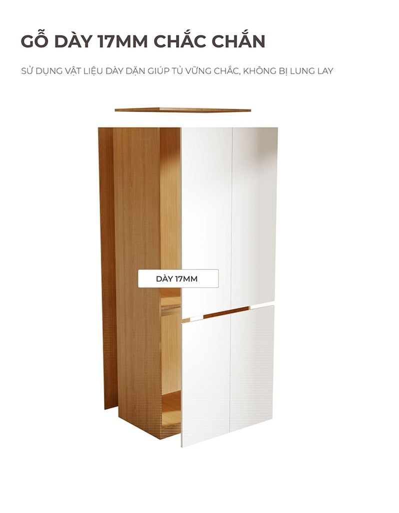Tủ quần áo đơn vân gỗ trắng GP353