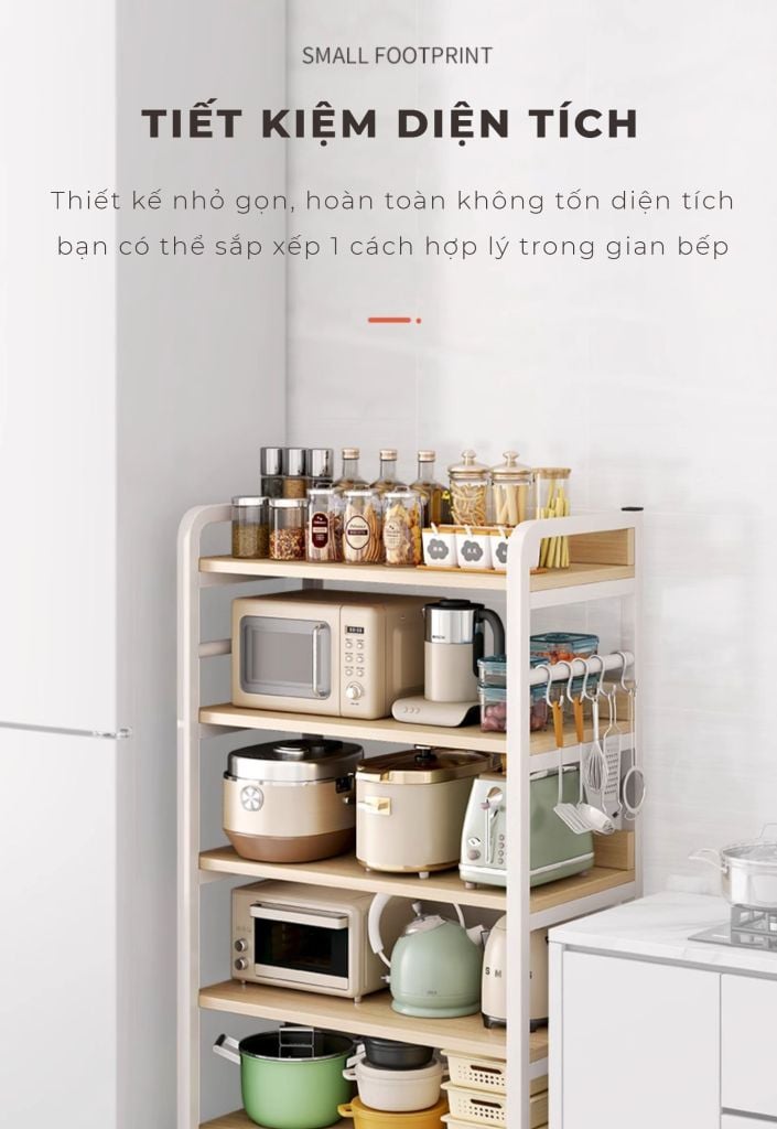 [Giảm giá 60%] Kệ nhà bếp 5 tầng trắng vân gỗ - GM174
