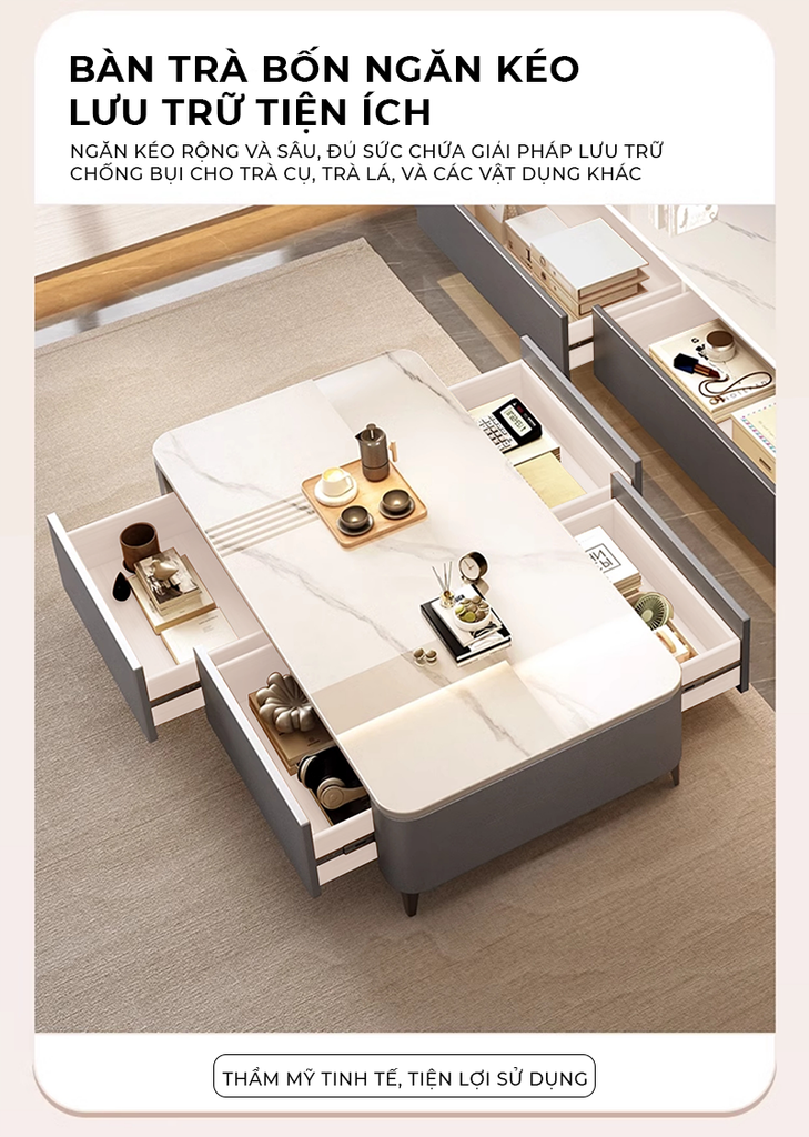 Bàn trà sofa mặt đá có ngăn tủ - GP379