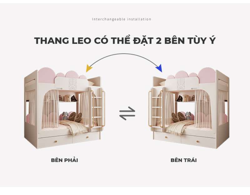 Giường tầng trẻ em, thông minh, phong cách dễ thương, hiện đại - GP360