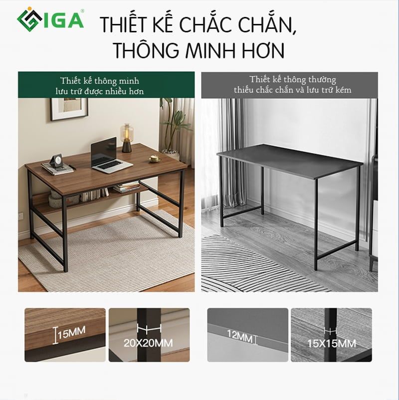 Bàn làm việc NANO có giá lửng để đồ tiện lợi vân óc chó - GM17