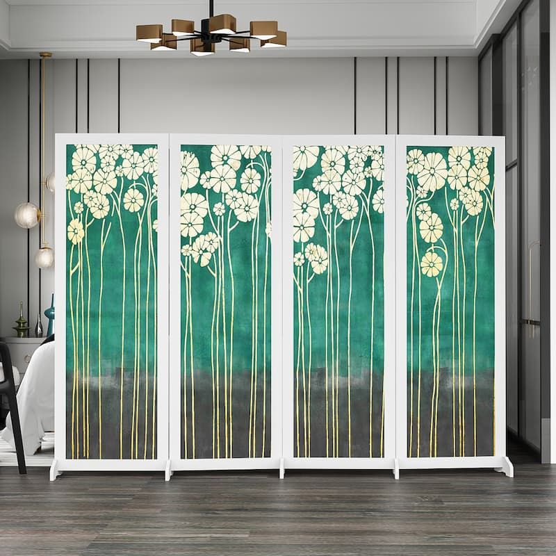 Bình phong in hoa trắng nền xanh - BP.IN.09