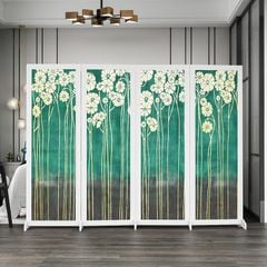 Bình phong in hoa trắng nền xanh - BP.IN.09