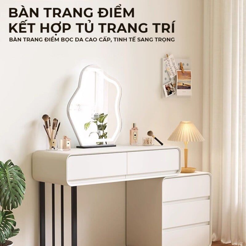 Bàn trang điểm TC chân sắt đen gỗ trắng GM154