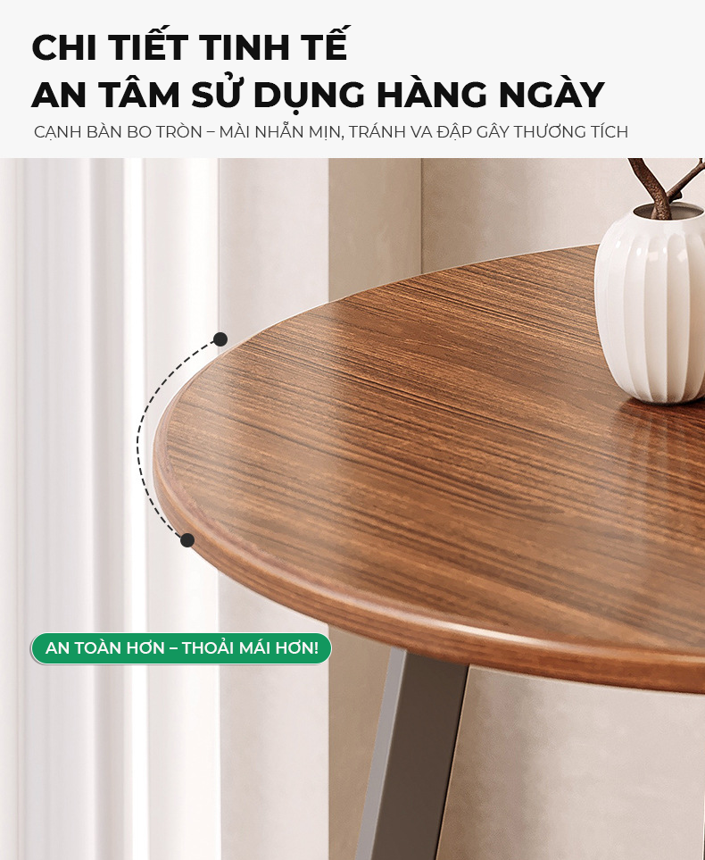 Bàn trà tròn 2 tầng đen óc chó GM206