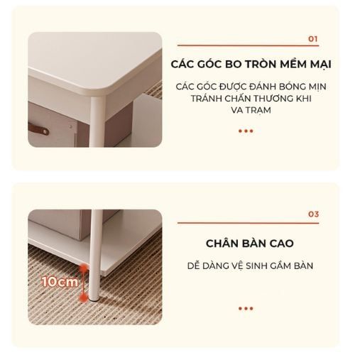 Bàn trà chữ nhật cafe 2 tầng full trắng - GM137