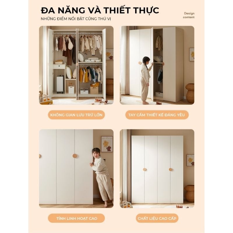 Tủ quần áo trẻ em 4 cánh mở - GP374