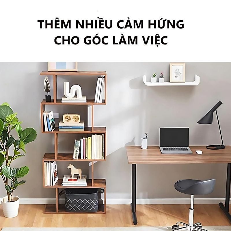 Kệ sách đứng 5 tầng chữ S màu gỗ cháy - GP191