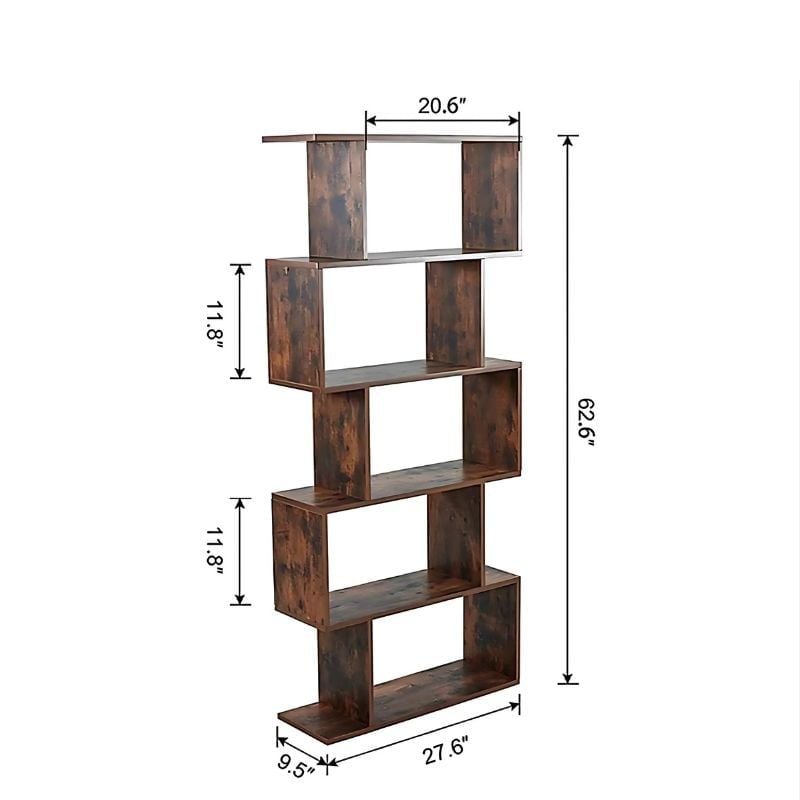 Kệ sách đứng 5 tầng chữ S màu gỗ cháy - GP191