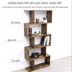 Kệ sách đứng 5 tầng chữ S màu gỗ cháy - GP191