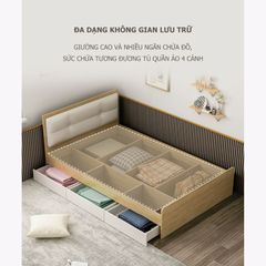 Giường đơn có ngăn kéo vân gỗ trắng 1m6x2m GP239