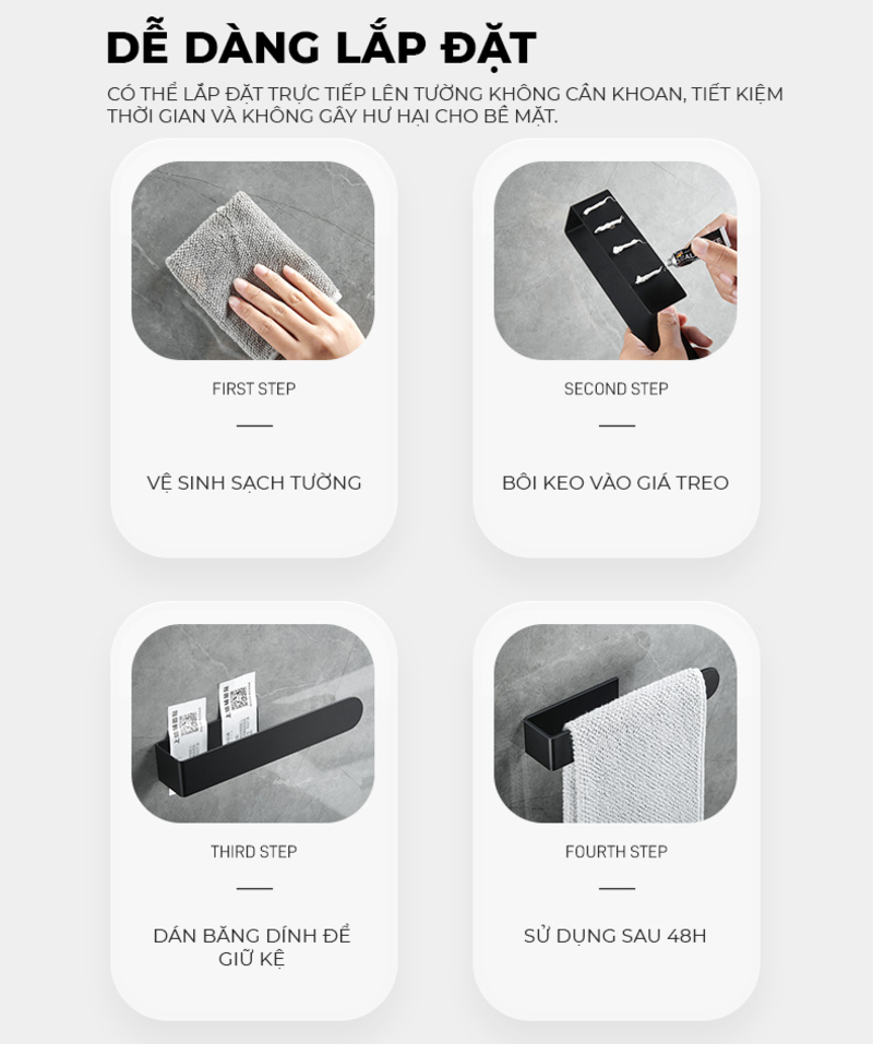 Giá treo khăn dán tường chắc chắn, hiện đại - GM199