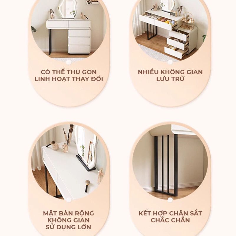 Bàn trang điểm TC chân sắt đen gỗ trắng GM154