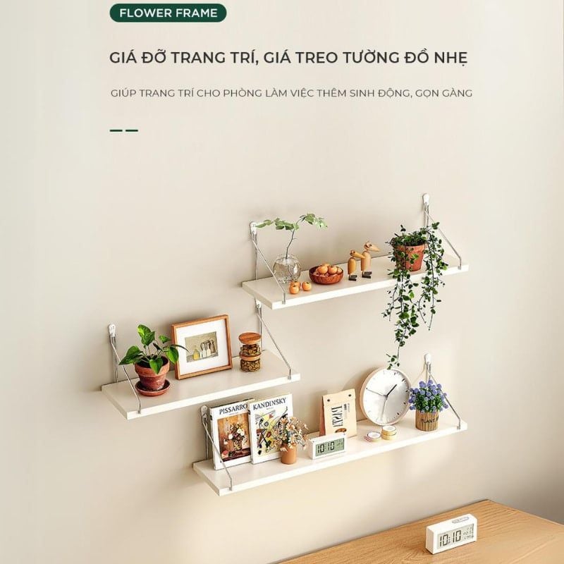 Combo Kệ Trang Trí Treo Tường Vân Gỗ Sồi (30/50/80*15- Móc) GP71