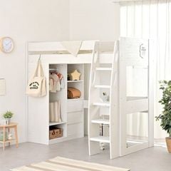 Giường tầng trẻ em kèm bàn học chữ L và tủ trắng - GP364