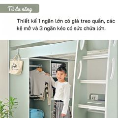 Giường tầng trẻ em kèm bàn học chữ L và tủ trắng - GP364