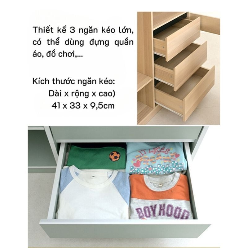 Giường tầng trẻ em kèm bàn học chữ L và tủ trắng - GP364