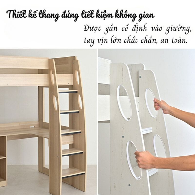 Giường tầng trẻ em kèm bàn học chữ L và tủ trắng - GP364