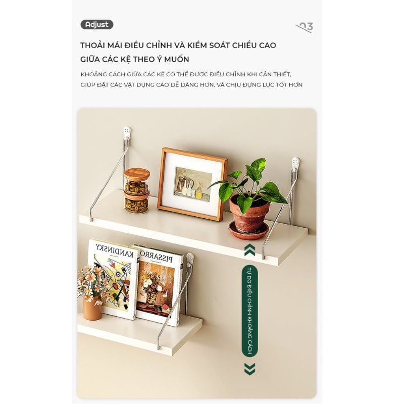 Combo Kệ Trang Trí Treo Tường Vân Gỗ Sồi (30/50/80*15- Móc) GP71