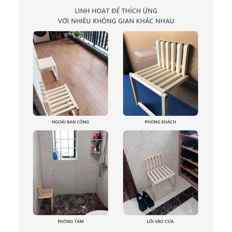 Ghế Gỗ Cao Su Xếp Gọn Treo Tường - GN69