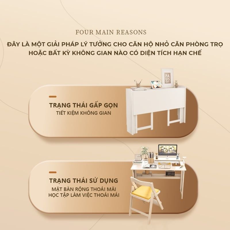 Bàn Làm Việc Gấp Gọn Trắng Hiện Đại GP309