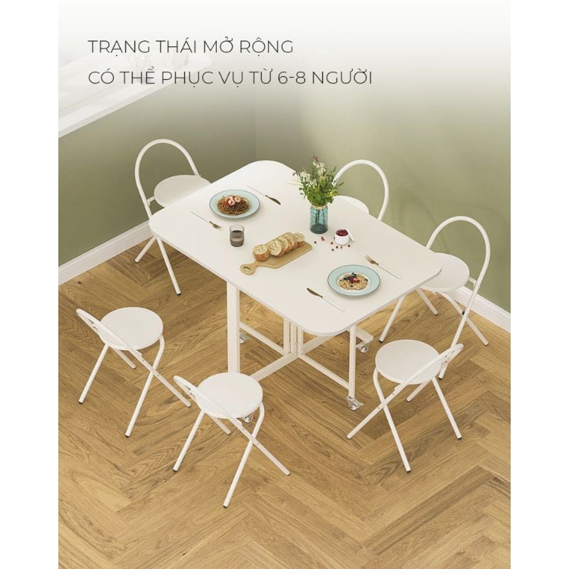 Bàn ăn thông minh gấp gọn full trắng - GM194