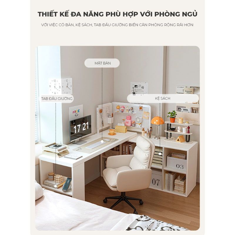 Bàn làm việc kèm tủ để đồ full trắng hiện đại, tiện lợi - GP368