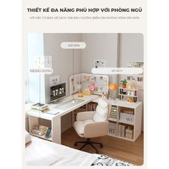 Bàn làm việc kèm tủ để đồ full trắng hiện đại, tiện lợi - GP368