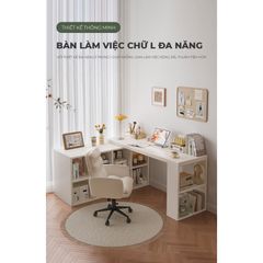 Bàn làm việc kèm tủ để đồ full trắng hiện đại, tiện lợi - GP368