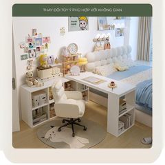 Bàn làm việc kèm tủ để đồ full trắng hiện đại, tiện lợi - GP368